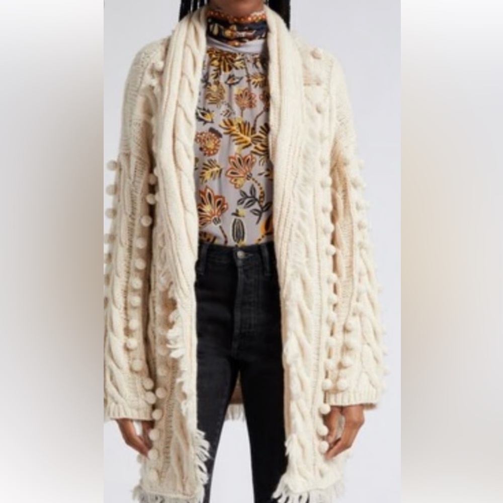 NWT FARM Rio Cream Cable Knit Sweater, shawl collar